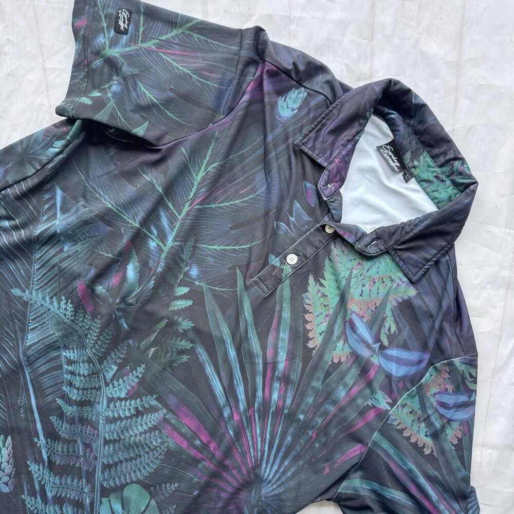 Tropical Print Polo Shirt - Dark Teal Multi